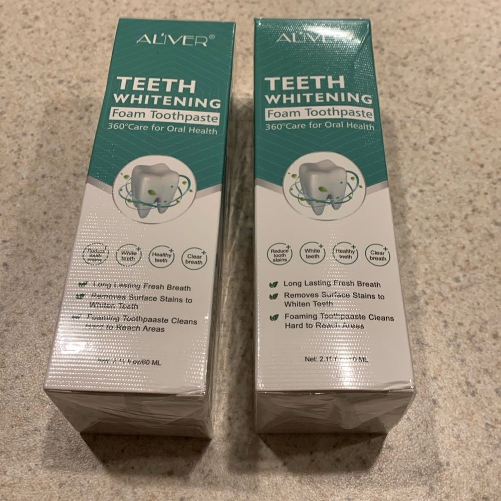 ALIVER teeth whitening foam toothpaste. New in cellophane sealed packages (TWO)